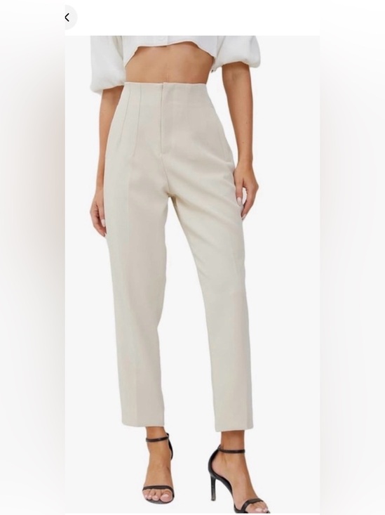 Zara Pants - Zara High-Waist Slim Tailored Cream-Beige Trousers